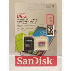 Карта памяти SanDisk Ultra microSD HC UHS-I 4GB Class 10 + SD adapter