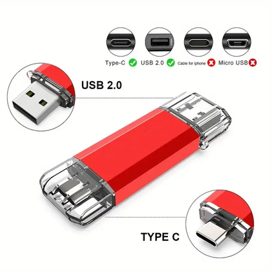 Флешка usb RED 64 gb + type C червона