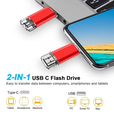 Флешка usb RED 64 gb + type C червона